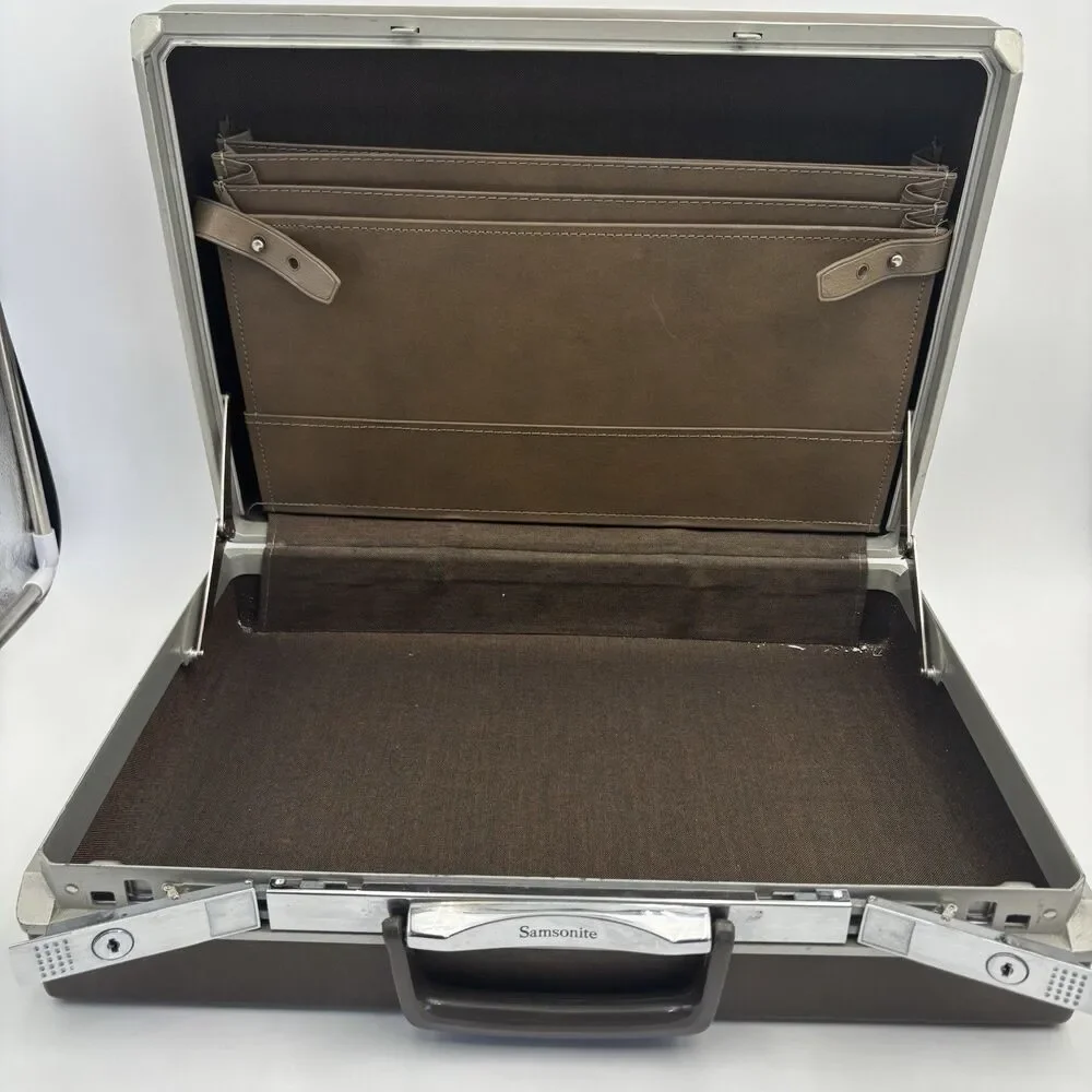 Vintage Samsonite Brown Hard Shell Briefcase Attache Case Organizer Retro Luggag